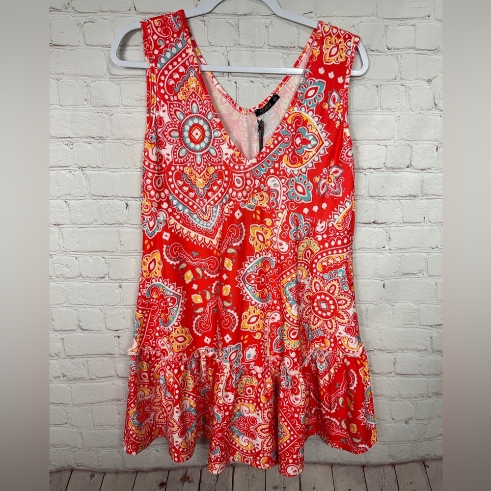 LILY BY FIRMIANA BOHO oversized WEARABLE ART ruffle sleeveless dress sz M, NWT